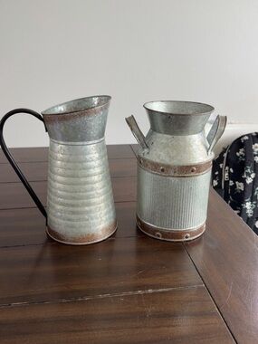 Galvanized Rustic Pitcher and Milk Can Set - Silver Finish